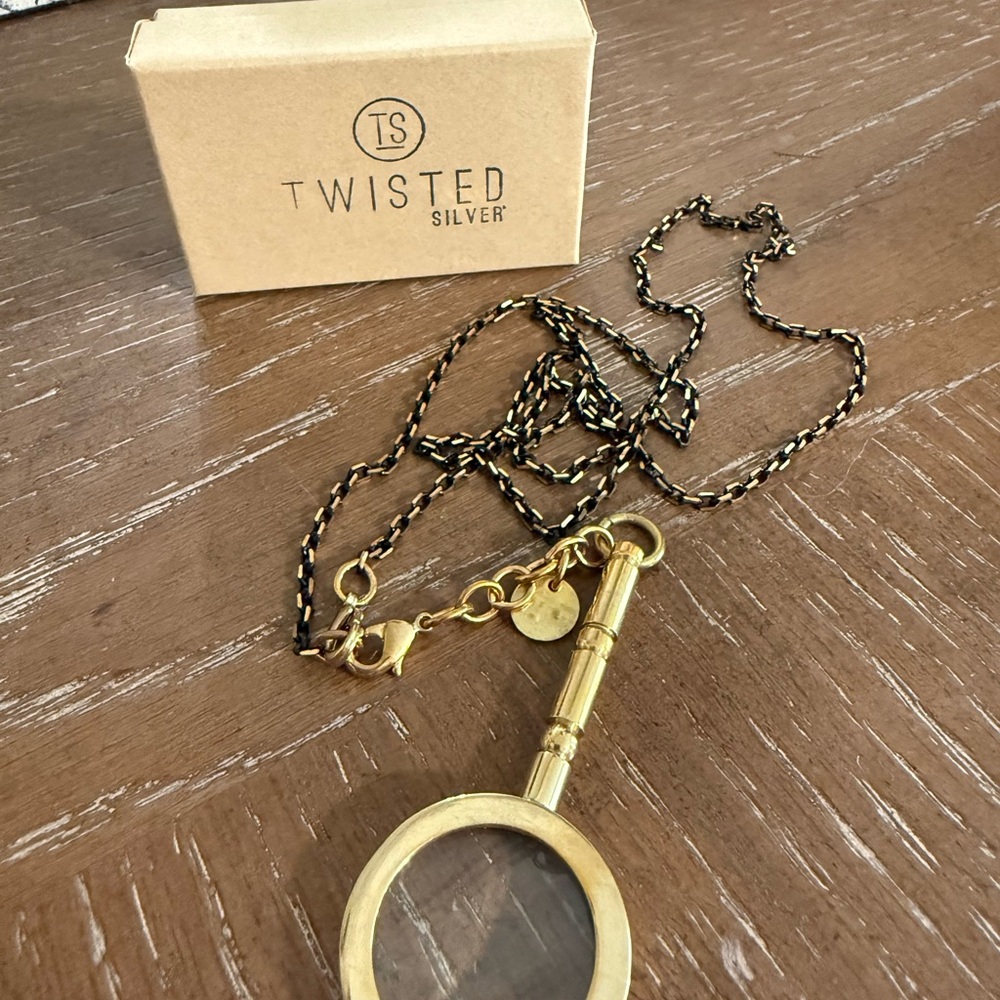 Twisted Silver Gold Magnifying Glass Necklace